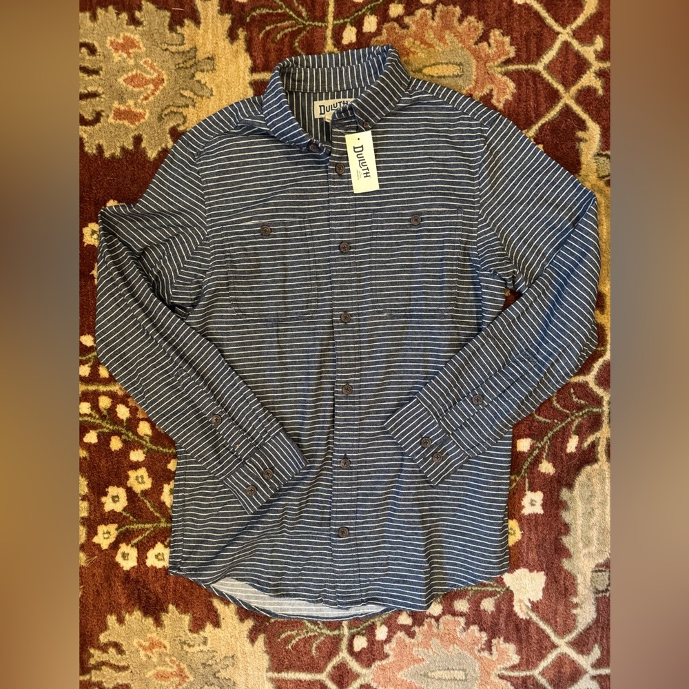 Duluth Trading Co Men's Navy Striped Button Down Shirt